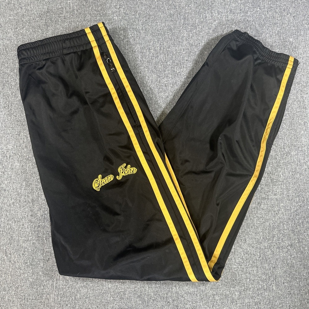 Vintage Sean John‎ Track Pants Black Gold Y2K Mens Large Joggers